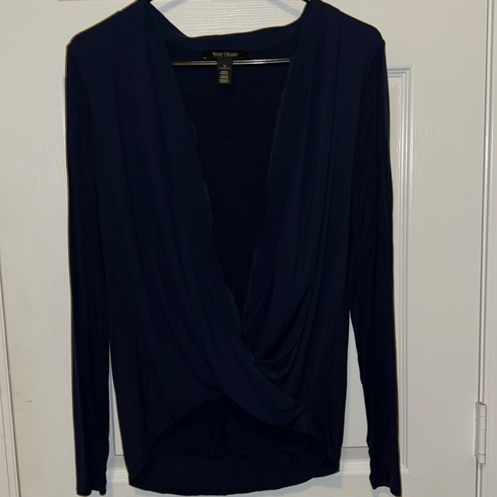 White House Black Market navy blue multi-layer surplice top Size Medium